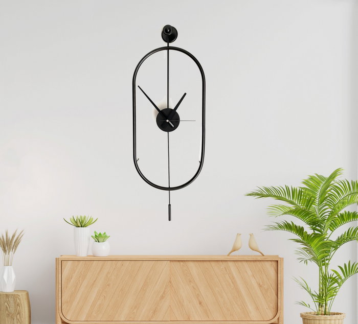 Wallity Mclock-00104 Reloj de pared decorativo de metal negro